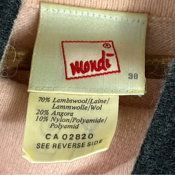 Vintage Mondi Grey Pink Wool Angora Tunic Cowl Neck Sweater Size 38 US Medium - Picture 6 of 9